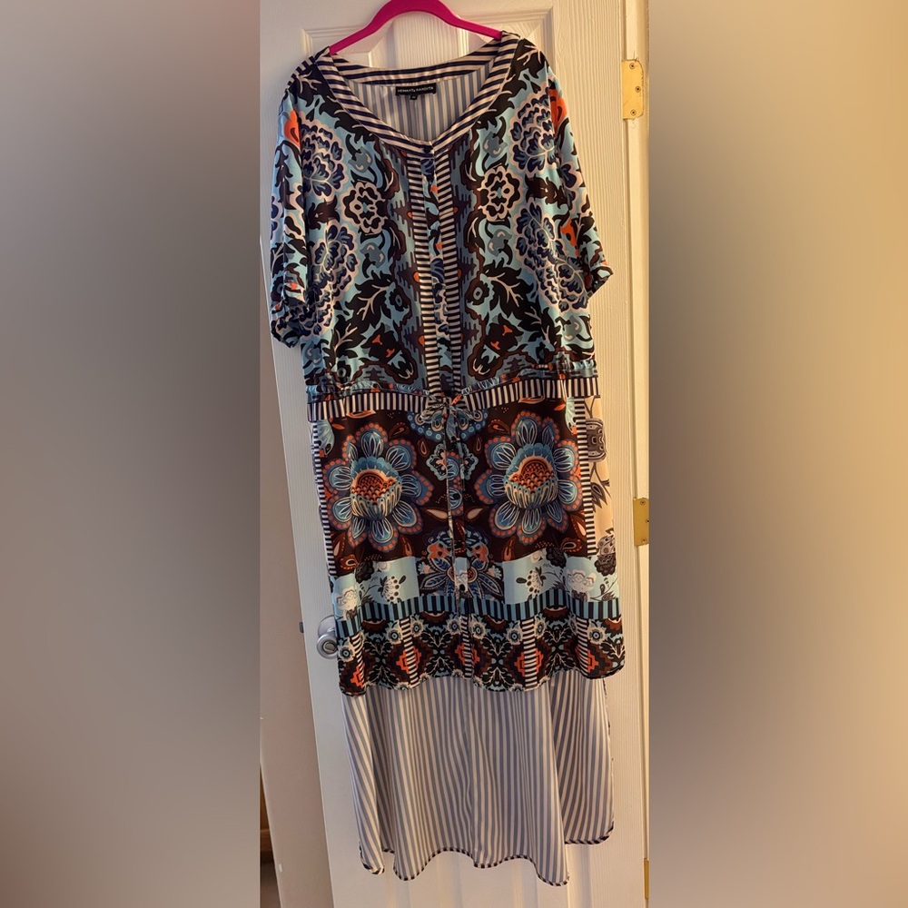HEMANT & NANDITA Boho High Low Striped and Patterned Dress 2X